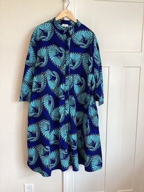 Zuri Button-Front Dress with Pockets Poseytivity Blue Turquoise 3X Long